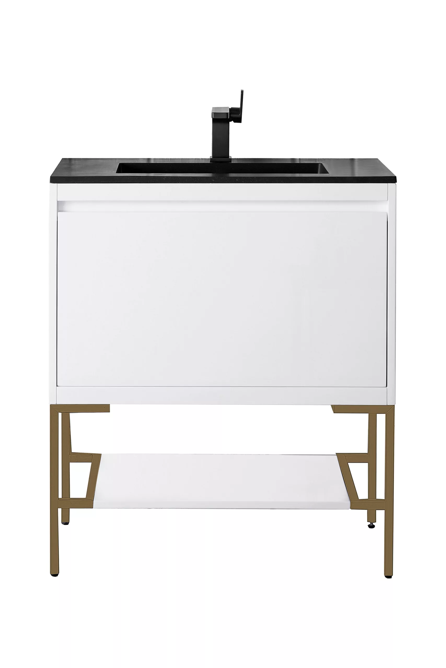 Milan 31.5" Single Vanity, Glossy White, Radiant Gold w/ Charcoal Black Composite Stone Top