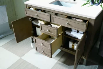 Chicago 48" Single Vanity, Whitewashed Walnut w/ 3 CM White Zeus Quartz Top - Image 6