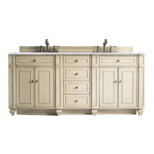 Bristol 72″ Double Vanity, Vintage Vanilla w/ 3 CM Carrara Marble Top
