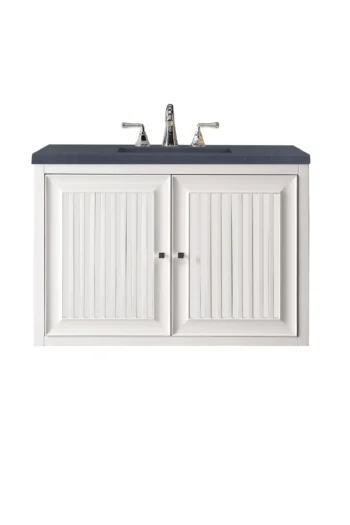 Athens 36" Single Vanity, Glossy White w/ 3 CM Charcoal Soapstone Quartz Top - Image 2