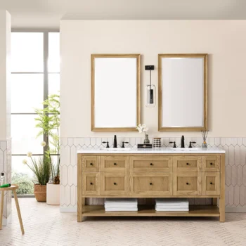 Breckenridge 72" Double Vanity, Light Natural Oak w/ 3 CM White Zeus Top - Image 3