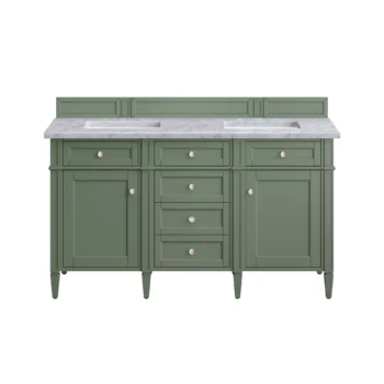 Brittany 60" Double Vanity, Smokey Celadon w/ 3 CM Carrara Marble Top - Image 2