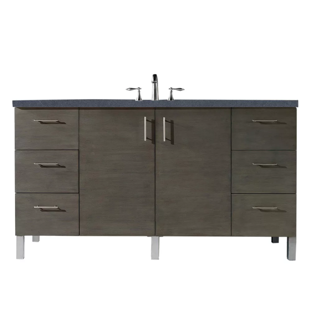 Metropolitan 60" Single Vanity, Silver Oak w/ 3 CM Charcoal Soapstone Quartz Top