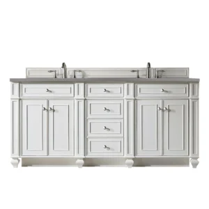Bristol 72″ Double Vanity, Bright White w/ 3 CM Grey Expo Quartz Top