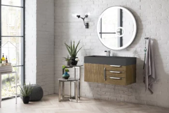 Mercer Island 36" Single Vanity, Latte Oak w/ Dusk Grey Glossy Composite Stone Top - Image 3