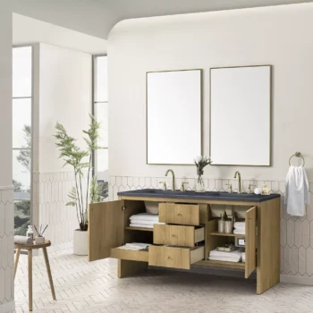 Hudson 60" Double Vanity, Light Natural Oak w/ 3 CM Charcoal Soapstone Top - Image 4