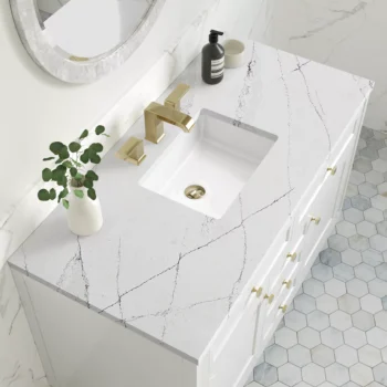 Chicago 48" Single Vanity, Glossy White w/ 3 CM Ethereal Noctis Top - Image 4