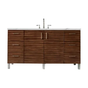 Metropolitan 60″ Single Vanity, American Walnut w/ 3 CM Ethereal Noctis Quartz Top