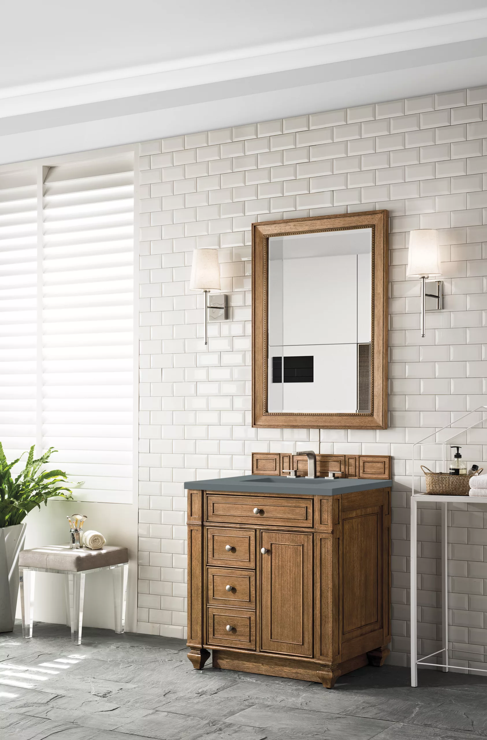 Bristol 30" Single Vanity, Saddle Brown w/ 3 CM Cala Blue Top - Image 3