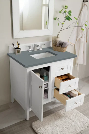 Palisades 36" Single Vanity, Bright White w/ 3 CM Cala Blue Top - Image 4