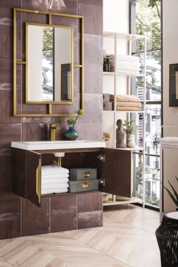 Columbia 31.5" Single Vanity, Coffee Oak w/ Glossy White Composite Stone Top - Image 7