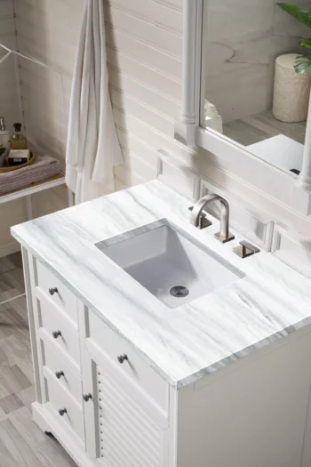 Savannah 36" Single Vanity, Bright White w/ 3 CM Arctic Fall Solid Surface Top - Image 3