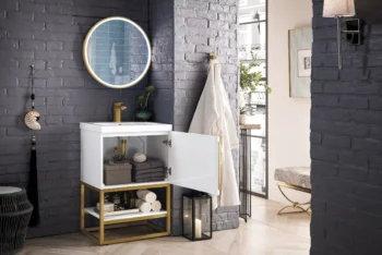Columbia 24" Single Vanity, Glossy White, Radiant Gold w/ White Glossy Composite Stone Top - Image 4