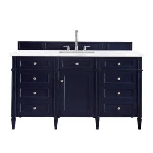 Brittany 60″ Single Vanity, Victory Blue w/ 3 CM Arctic Fall Solid Surface Top