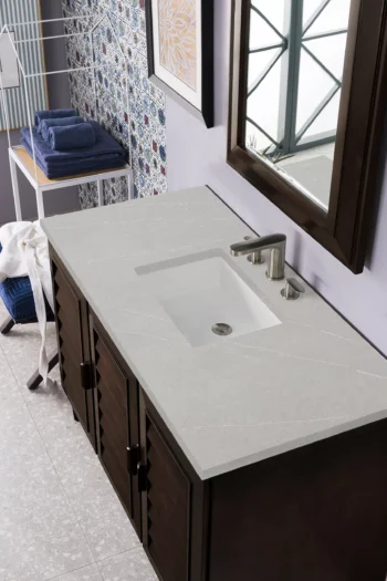 Portland 48" Single Vanity, Burnished Mahogany w/ 3 CM Eternal Serena Quartz Top - Image 3