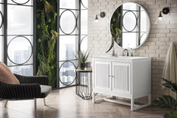 Athens 36" Single Vanity, Glossy White w/ 3 CM Ethereal Noctis Top - Image 3