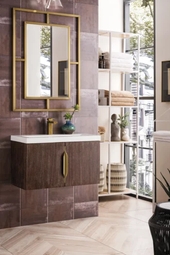 Columbia 31.5" Single Vanity, Coffee Oak w/ Glossy White Composite Stone Top - Image 5
