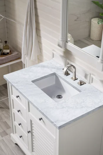 Savannah 36" Single Vanity, Bright White w/ 3 CM Carrara Marble Top - Image 3