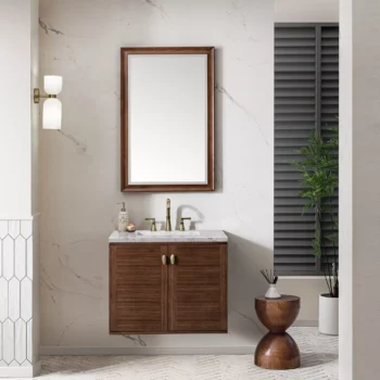Amberly 30" Single Vanity, Mid-Century Walnut w/ 3 CM Eternal Jasmine Pearl Top - Image 4
