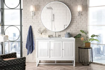 Athens 48" Single Vanity, Glossy White w/ 3 CM Ethereal Noctis Top - Image 2