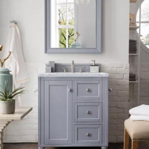 Copper Cove Encore 30″ Single Vanity, Silver Gray w/ 3 CM Carrara Marble Top