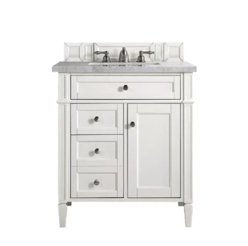Brittany 30" Single Vanity, Bright White, w/ 3 CM Eternal Serena Quartz Top