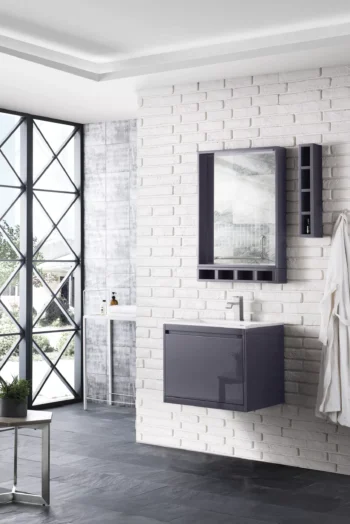 Milan 23.6" Single Vanity, Modern Gray Glossy w/ Glossy White Composite Stone Top - Image 3