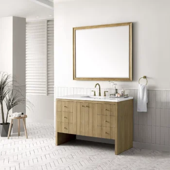 Hudson 48" Single Vanity, Light Natural Oak w/ 3 CM White Zeus Top - Image 4