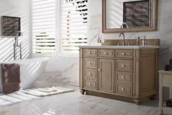Bristol 48" Single Vanity, Whitewashed Walnut w/ 3 CM Eternal Serena Quartz Top - Image 3