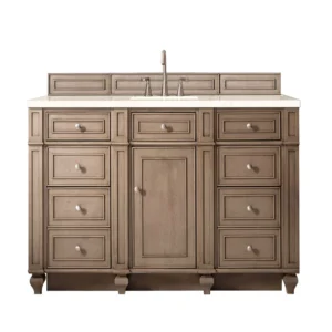 Bristol 60″ Single Vanity, Whitewashed Walnut w/ 3 CM Eternal Marfil Quartz Top