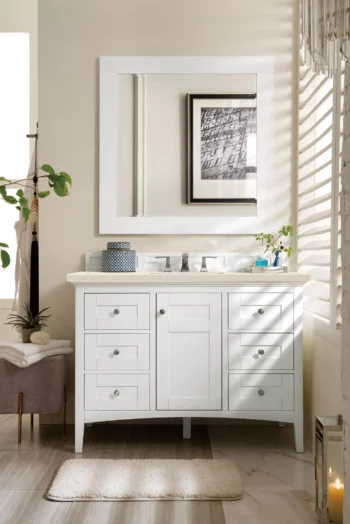Palisades 48" Single Vanity, Bright White w/ 3 CM Eternal Marfil Quartz Top - Image 2
