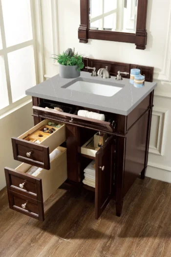 Brittany 30" Single Vanity, Burnished Mahogany, w/ 3 CM Eternal Serena Quartz Top - Image 4