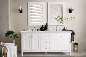 Palisades 72" Double Vanity, Bright White w/ 3 CM Eternal Jasmine Pearl Quartz Top
