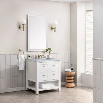 Breckenridge 30" Single Vanity, Bright White w/ 3 CM Carrara Marble Top - Image 3