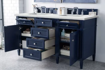 Brittany 60" Double Vanity, Victory Blue w/ 3 CM Ethereal Noctis Quartz Top - Image 4