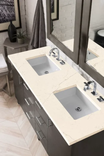 Metropolitan 60" Double Vanity, Silver Oak w/ 3 CM Eternal Marfil Quartz Top - Image 3