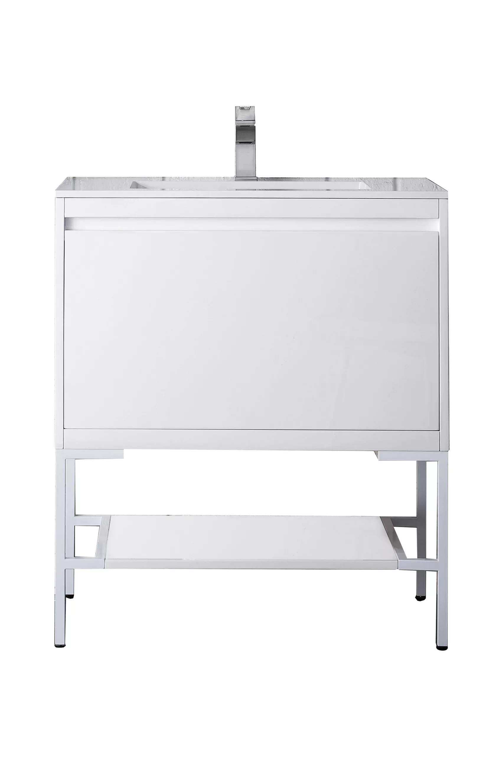 Milan 31.5" Single Vanity, Glossy White, Glossy White w/ Glossy White Composite Stone Top