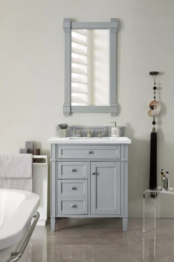 Brittany 30" Single Vanity, Urban Gray, w/ 3 CM Ethereal Noctis Quartz Top - Image 2