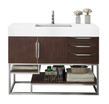 Columbia 48" Single Vanity, Coffee Oak w/ Glossy White Composite Stone Top