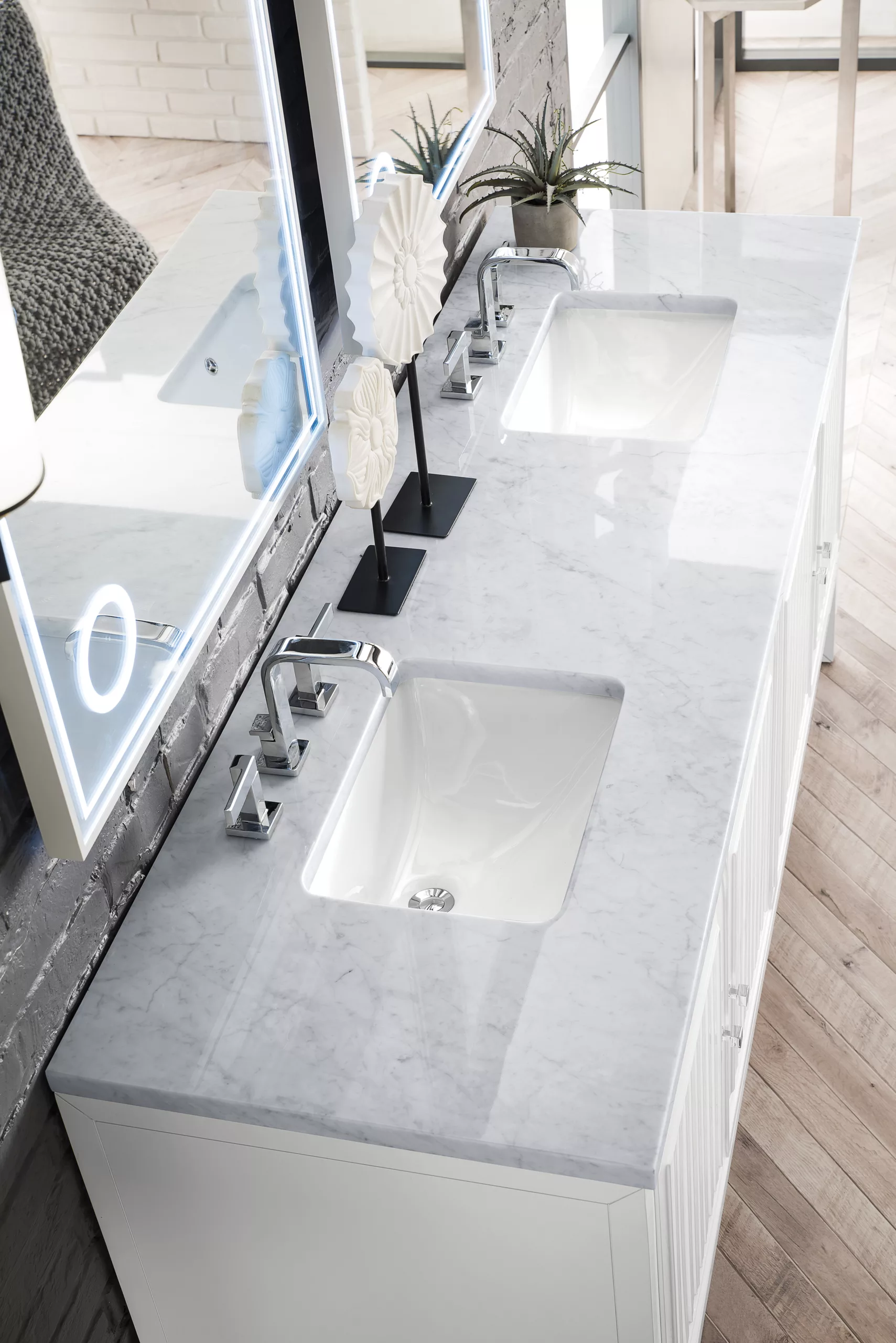Athens 72" Double Vanity, Glossy White w/ 3 CM Carrara White Top - Image 4
