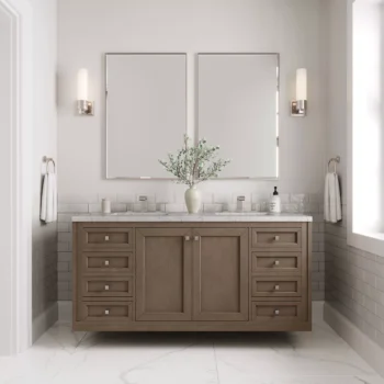 Chicago 60" Double Vanity, Whitewashed Walnut w/ 3 CM Eternal Jasmine Pearl Quartz Top - Image 3