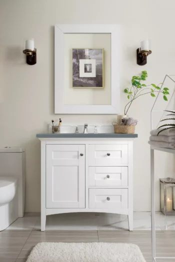 Palisades 36" Single Vanity, Bright White w/ 3 CM Cala Blue Top - Image 2