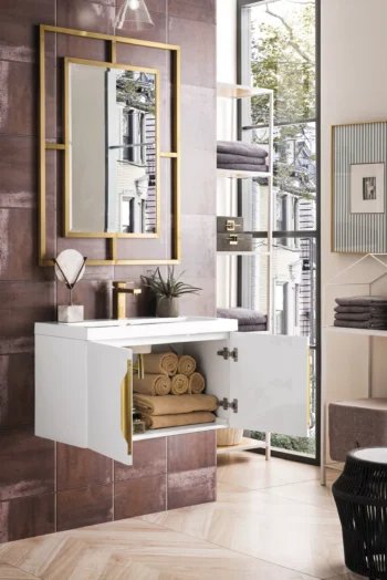 Columbia 31.5" Single Vanity, Glossy White w/ White Glossy Composite Stone Top - Image 7