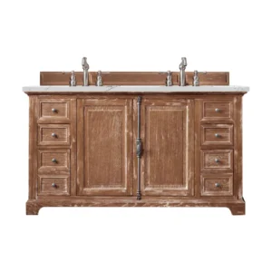 Providence 60″ Double Vanity, Driftwood w/ 3 CM Ethereal Noctis Quartz Top