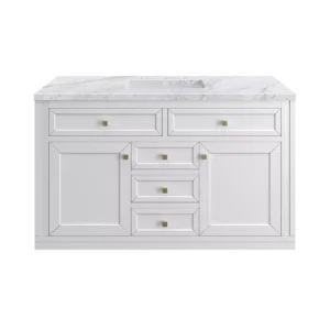 Chicago 48″ Single Vanity, Glossy White w/ 3 CM Carrara Marble Top