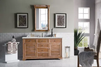 Savannah 60" Single Vanity, Driftwood w/ 3 CM Eternal Jasmine Pearl Quartz Top - Image 2