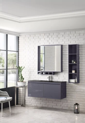 Milan 47.3" Single Vanity, Modern Gray Glossy w/ Charcoal Black Composite Stone Top - Image 3