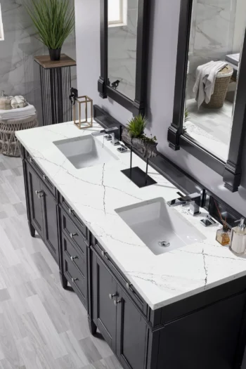 Brittany 72" Double Vanity, Black Onyx w/ 3 CM Ethereal Noctis Quartz Top - Image 3