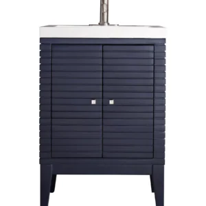 Linden 24″ Single Vanity, Navy Blue w/ White Glossy Composite Stone Top