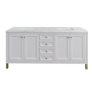 Chicago 72″ Double Vanity, Glossy White w/ 3 CM Carrara Marble Top